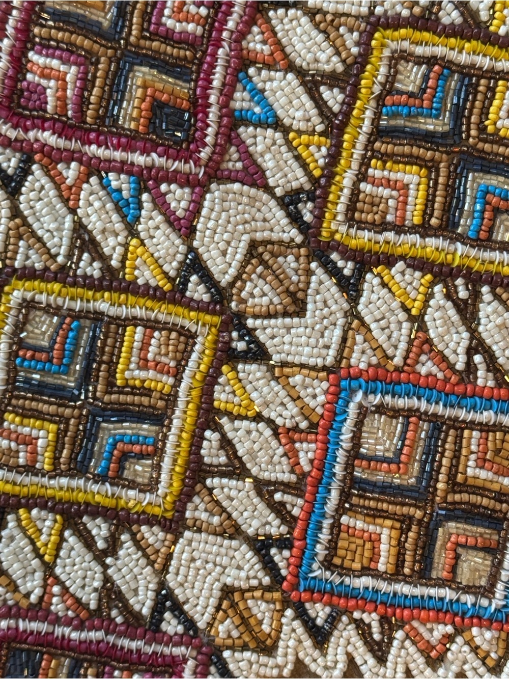 World Market Hand Beaded Geometric Table Runner Multicolor 13x36 Boho Global NWT - Picture 3 of 11